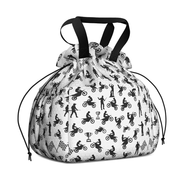 Dirt Bike and Trophy White Insulated Drawstring Lunch Bag, Lunch Box ...