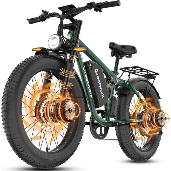 Fat Tire Dirt Bike for Adults, Dual Motor AWD 45MPH Bicycles 52V 25AH Removable Battery, 26" Full Suspension 7-Speed UL2849