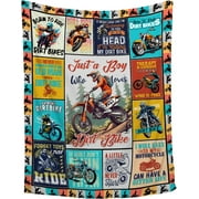 Dirt Bikes Throw Blanket,Gift for Motocross Rider,Just a Boy Who Loves Dirt Bikes Flannel Blanket for Boys Kids Teens,Motorcycle Blanket for Bed,Camping,Travel,60"x80"-Queen Size for Adults