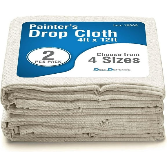 Dirt Defense 4’ x 12’ All Purpose Canvas Tarp Drop Cloth Furniture Cover Art Supplies, 2pcs