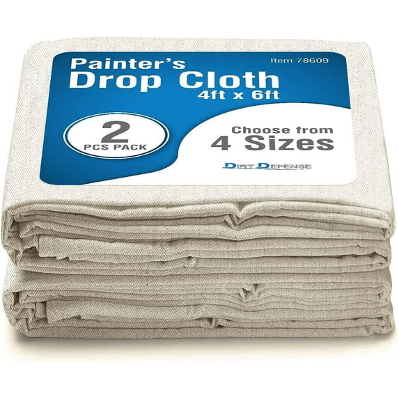 Dirt Defense 4’ x 6’ All Purpose Canvas Tarp Drop Cloth Furniture Cover Art Supplies, 2pcs