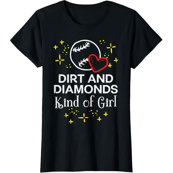 Dirt Diamonds Girl Baseball Softball Sports Women Girls Kids T-Shirt