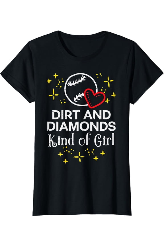 Dirt Diamonds Girl Baseball Softball Sports Women Girls Kids T-Shirt