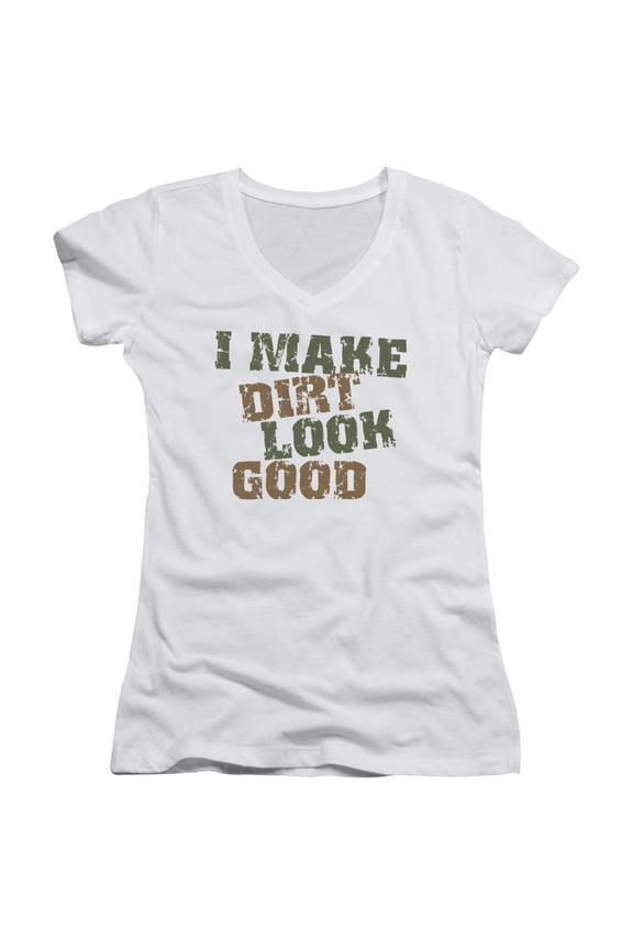 - Dirt Look Good - Juniors Cap Sleeve V-Neck Shirt - Small