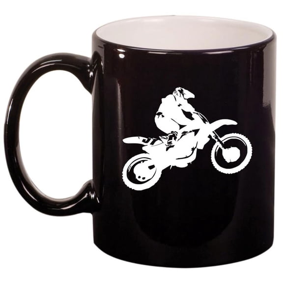 Dirt MX Bike Rider Ceramic Coffee Mug Tea Cup Gift for Him, Friend, Coworker, Husband, Brother (11oz Gloss Black)