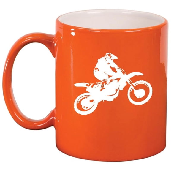 Dirt MX Bike Rider Ceramic Coffee Mug Tea Cup Gift for Him, Friend, Coworker, Husband, Brother (11oz Orange)