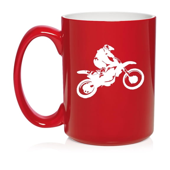 Dirt MX Bike Rider Ceramic Coffee Mug Tea Cup Gift for Him, Friend, Coworker, Husband, Brother (15oz Red)