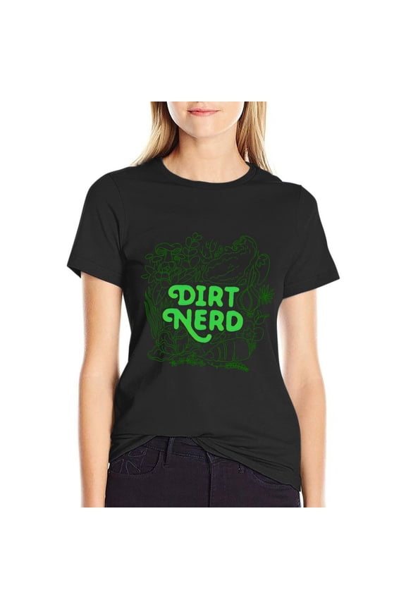 Dirt Nerd Women’s Cotton Short Sleeve T-Shirt HD Graphic Print Casual Crew Neck Tee Medium