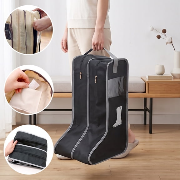 Dirt-Proof Boot Storage Bag with Clear Window 2-Pack Short & Tall Sizes for Closet and Travel Use