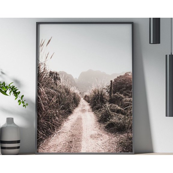 Dirt Road In Grass Fields Poster, Poster, Poster Print, Wall Decor, Dirt Road, Grass Fields, Nature, Landscape, Serene Wall Art, Modern Wall Decor, 8x12 UNFRAMED