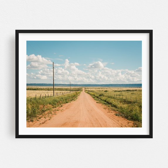 Dirt Road, New Mexico 01 - New Mexico Photography Desert Rural Landscape Scenic Nature Travel Poster Rustic Black Framed Wall Art Print 18 x 24 inches