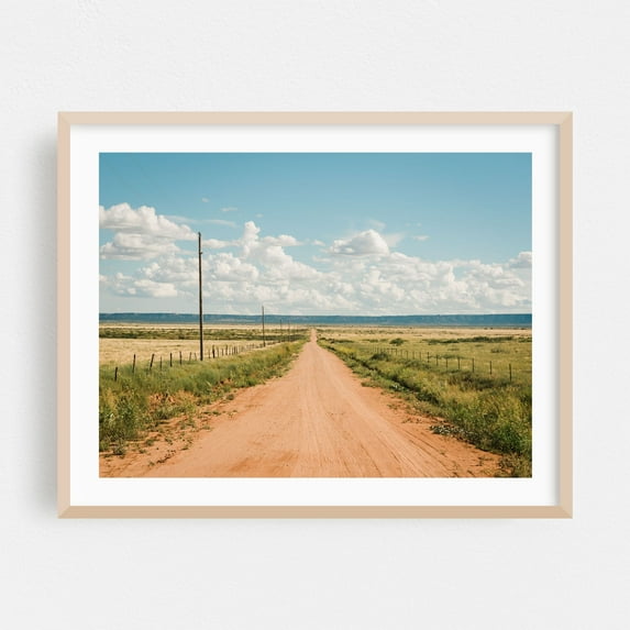 Dirt Road, New Mexico 01 - New Mexico Photography Desert Rural Landscape Scenic Nature Travel Poster Rustic Oak Framed Wall Art Print 5 x 7 inches