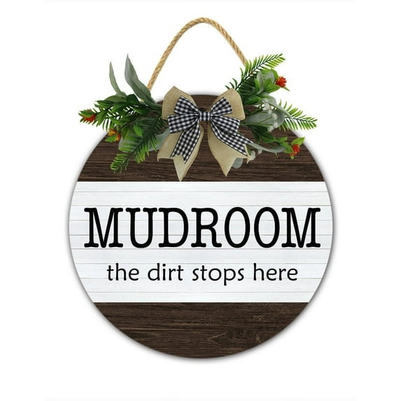The Dirt Stops Here Mud Room Decor Sign, Prayer Sign, Funny Mudroom sign, Farmhouse Style Wooden Sign 12X12 Inches Main Entrance Wall Decor Funny Gifts for Men and Women