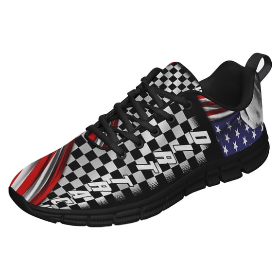 Dirt Track Racing American Flag Us Running Shoes Sneakers Mesh Black Size 8