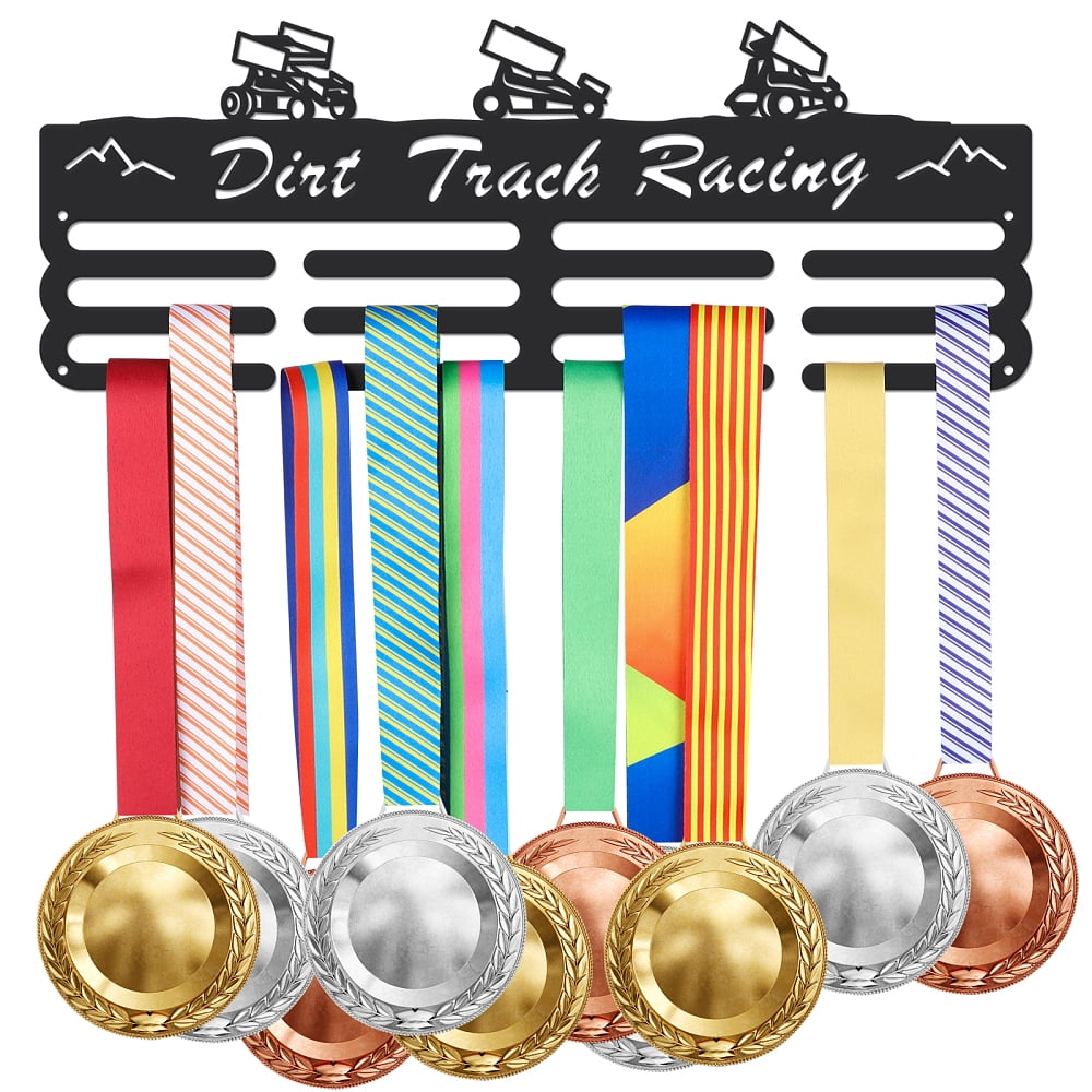 Dirt Track Racing Medal Hanger Display Dirt Track Racing Medal Display Holder with 12 Lines Sturdy Steel Award Display Holders Wall Mounted