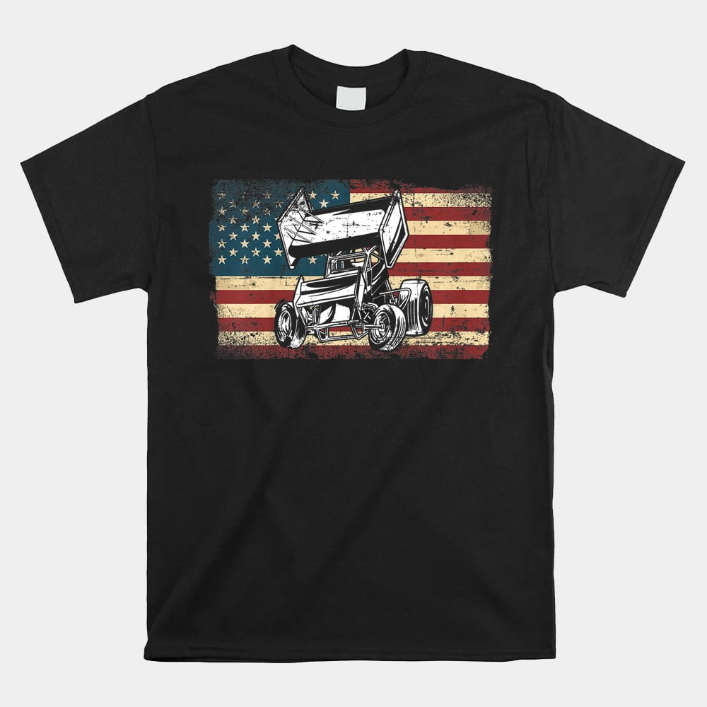 Dirt Track Racing Sprint Car American Flag Shirt