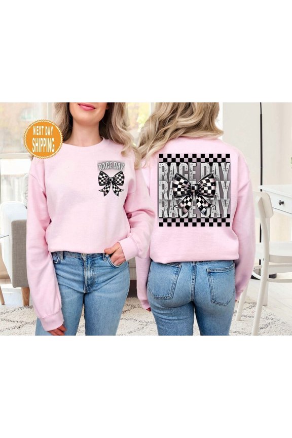 Dirt Track Racing Sweatshirt: Race Day Bow Design All Size S-5XL