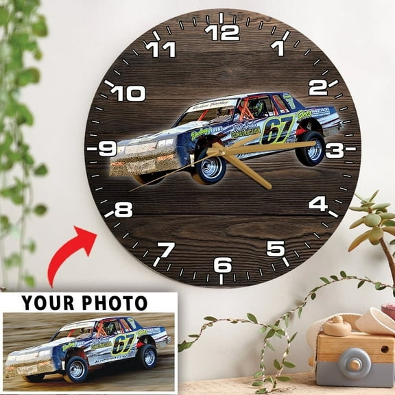 Dirt Track racing custom photo wooden clock, Personalized dirt track racing wooden clock, home dcor gift for late models, sprint car, dirt track racers.