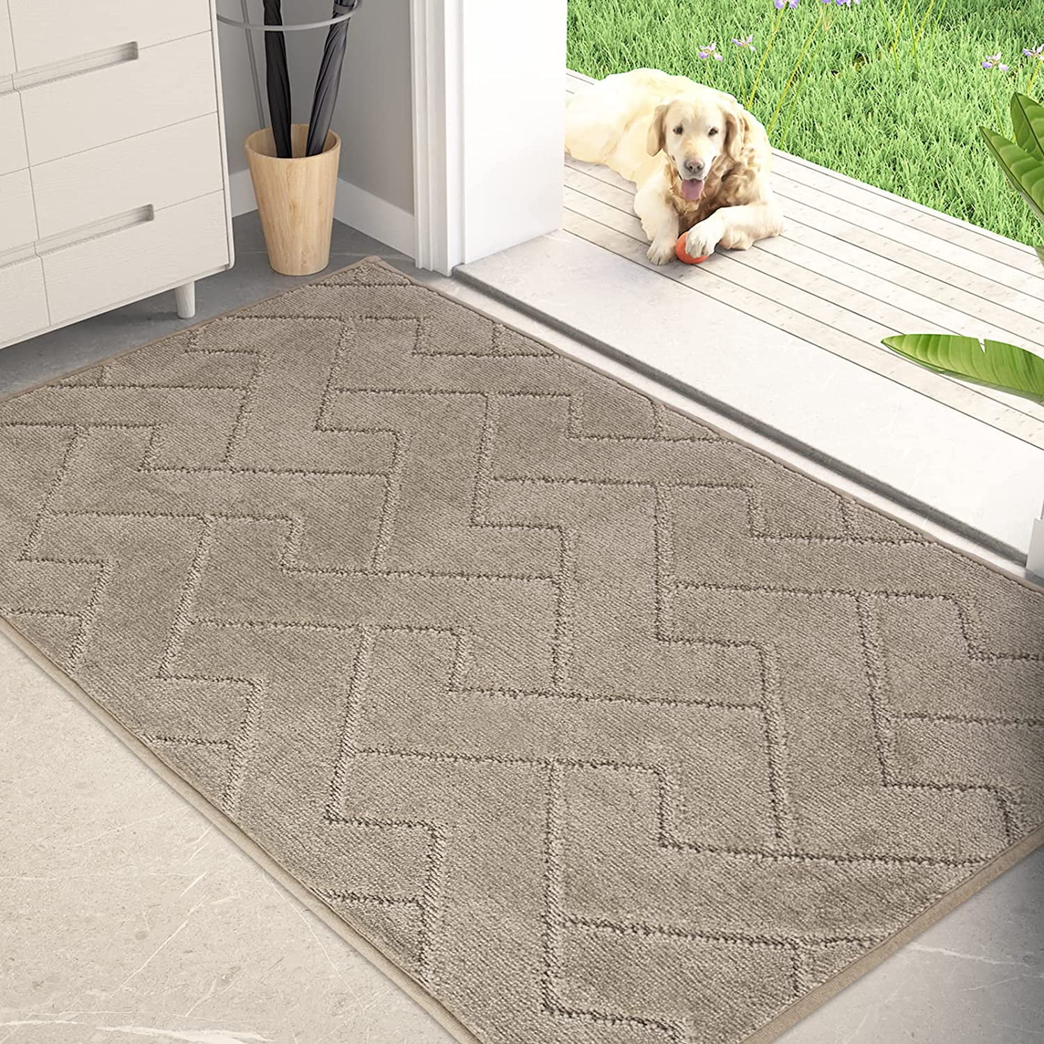 Dirt Trapper Door Mat 16 x 24 Inches, NonSlip Machine Washable Entry Rug, Shoe Scraper, Dog