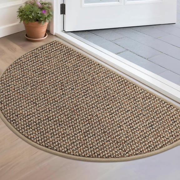 Dirt Trapper Door Mat 17" x 30" Half Circle Non Slip Washable Doormats Entrance Rugs Absorbent Welcome Low Profile Floor Mats for Front Back Door and Entryway, Taupe