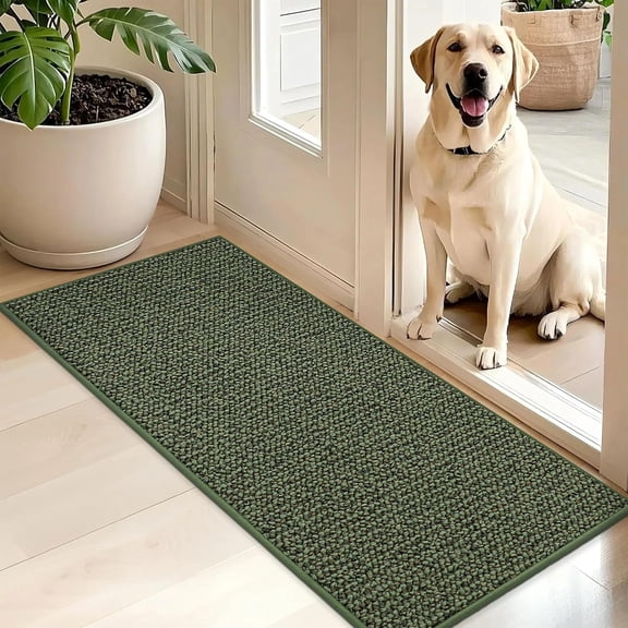 Dirt Trapper Door Mat 20" x 48", Non-Slip Washable Doormats Entrance Mat, Dirt Resistant and Absorbent Welcome Mat, Low Profile Floor Mats for Front Back Door and Entryway, Green