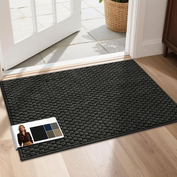 Dirt Trapper Door Mat 20"x32", Non-Slip Entryway Rugs Doormat Indoor, Washable Absorbent and Stain Resist Welcome Floor Mat for Front Door, Door Mat, Dirty Wet Shoes & Paws, Dark Grey