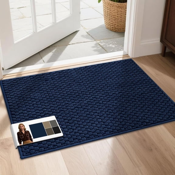 Dirt Trapper Door Mat 20"x32", Non-Slip Entryway Rugs Doormat Indoor, Washable Absorbent and Stain Resist Welcome Floor Mat for Front Door, Door Mat, Dirty Wet Shoes & Paws, Blue