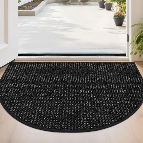Dirt Trapper Door Mat 24" X 36" Half Circle Non-slip Washable Doormats Entrance Rugs Absorbent Welcome Low Profile Floor Mats For Front And Entryway  Black