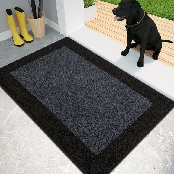 Dirt Trapper Door Mat 24" x 36", Non-Slip/Skid Machine Washable Entryway Rug, Shoes Scraper, Throw Rug, Super Absorbent Area Rug for Muddy Wet Shoes and Paws, Bluish Grey & Charcoal