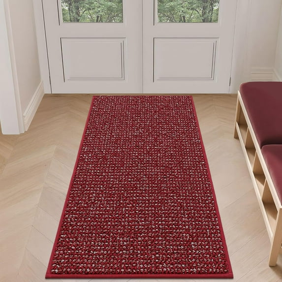 Dirt Trapper Door Mat 24" x 60", Non-Slip Washable Doormats Entrance Mat, Dirt Resistant and Absorbent Welcome Mat, Low Profile Floor Mats for Front Back Door and Entryway, Red