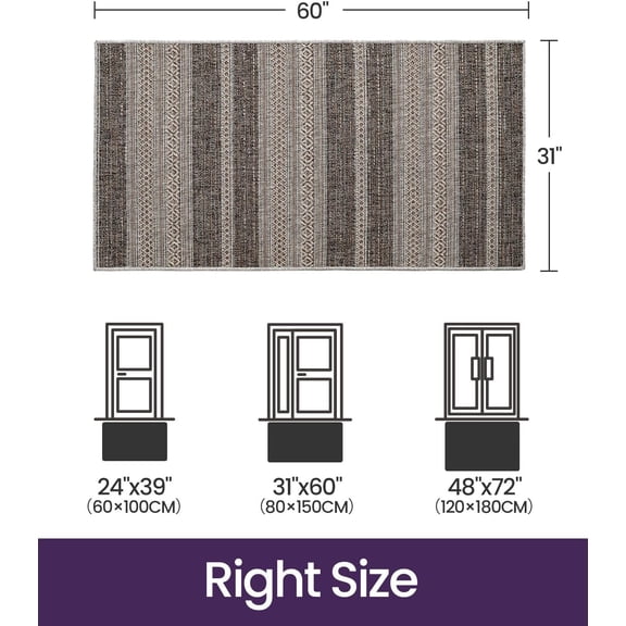 Dirt Trapper Door Mat, 31x60 Washable Doormat, Dirt Resistant and Absorbent, Easy Clean Low- Floor Rugs for Entryway, Front Door, and Inside Entrance, Striped Brown