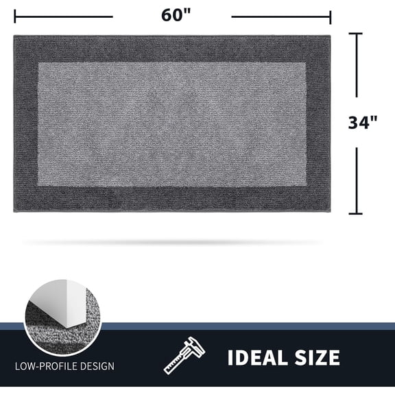 Dirt Trapper Door Mat 34" x 60", Non-Slip/Skid Machine Washable Entryway Rug, Shoes Scraper, Throw Rug, Super Absorbent Area Rug for Muddy Wet Shoes and Paws, Light Grey & Grey