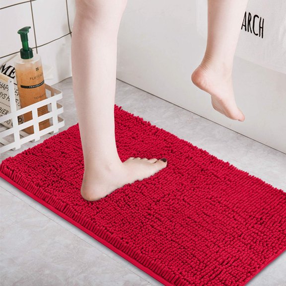 Dirt Trapper Door Mat, Non-Skid/Slip Machine Washable Microfiber Entrance Rug, Shoes Scraper, Dog Door Mat, Super Absorbent Floor Mat for Muddy Wet Shoes and Paws Red 24”×16“