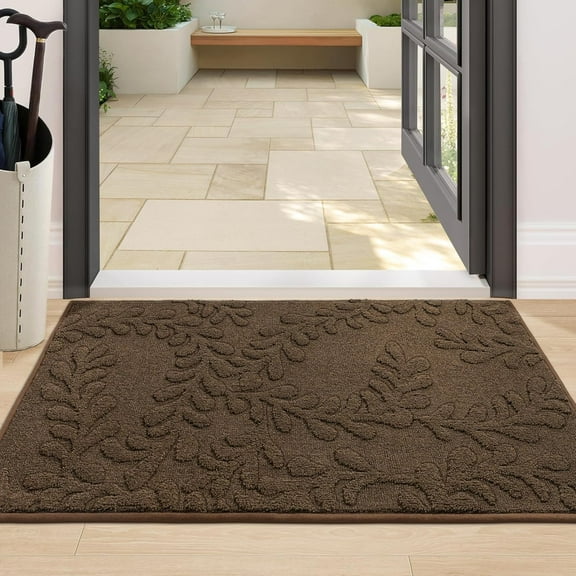 Brown 24x36 inch Dirt Trapper Door Mat, Non Slip TPR Backing Super Absorbent Welcome Rug for Front Door Mud Shoes Paws