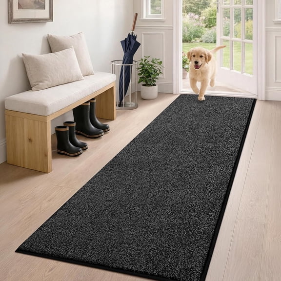 Dirt Trapping Door Mat 24" X 59", Non-Slip Machine Washable Entryway Rug, Super Absorbent for Muddy Shoes and Paws, Charcoal