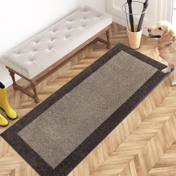 Dirt Trapping Door Mat 24" x 60", Non-Slip/Skid Machine Washable Entryway Rug, Shoes Scraper, Throw Rug, Super Absorbent Area Rug for Muddy Wet Shoes and Paws, Grayish Brown & Coffee