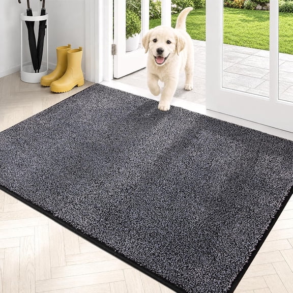 Dirt Trapping Door Mat 31.5" X 47", Non-Slip Machine Washable Entryway Rug, Super Absorbent Indoor Front Door Mat for Muddy Shoes and Paws, Bluish Grey-Black