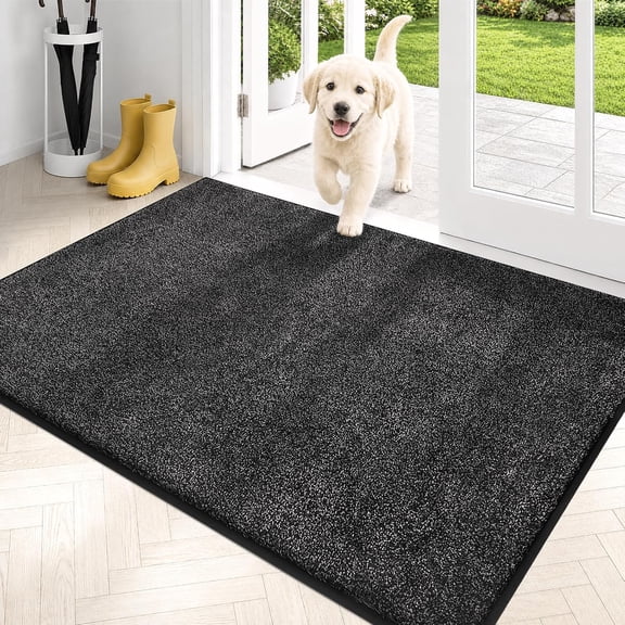 Dirt Trapping Door Mat 31.5" X 47", Non-Slip Machine Washable Entryway Rug, Super Absorbent for Muddy Shoes and Paws, Charcoal