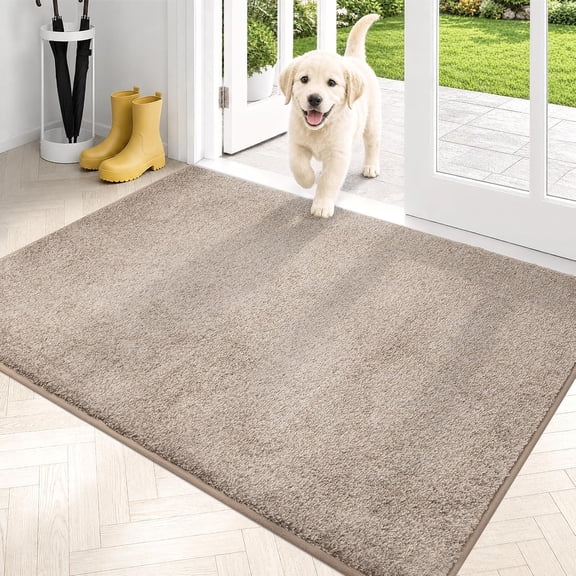 Dirt Trapping Door Mat 31.5" X 47", Non-Slip Machine Washable Entryway Rug, Super Absorbent for Muddy Shoes and Paws, Taupe