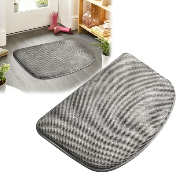 Dirt Trapping Door Mat Half Round 15.7" x 23.6", Non-Slip Machine Washable Entry Rug, Entrance Mat, Indoor Front Door Mat, Super Absorbent Entryway Rug for Muddy Shoes & Paws, Gray