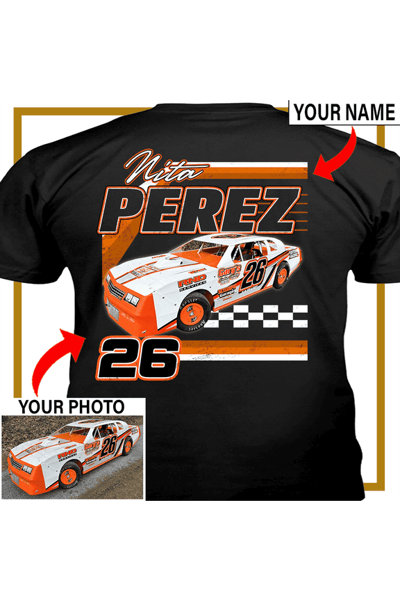 Dirt racing Personalized T-shirt, Dirt track racing custom photo, name & number t-shirt,father's day Xmas gift for Dirt track racers Print on the back (BK395)