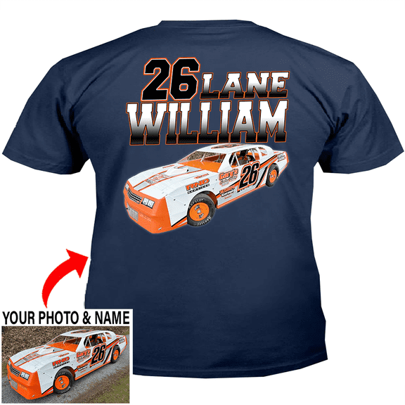 Dirt racing Personalized T-shirt, Dirt track racing custom photo, name & number t-shirt,father's day Xmas gift for car guys Print on the back (BK384)