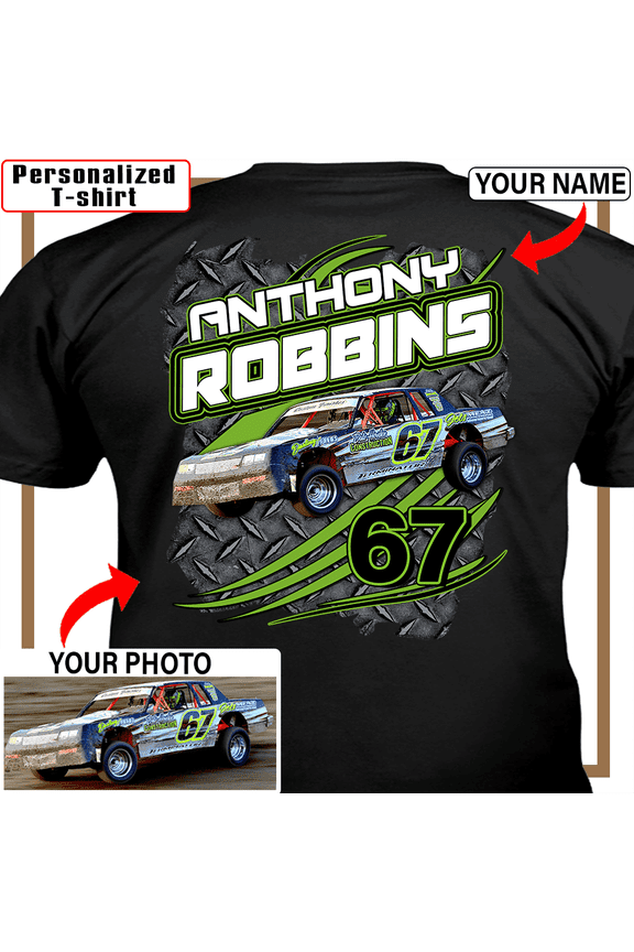 Dirt racing Personalized T-shirt, Dirt track racing custom photo, name & number t-shirt,father's day Xmas gift for car guys Print on the back (BK543)