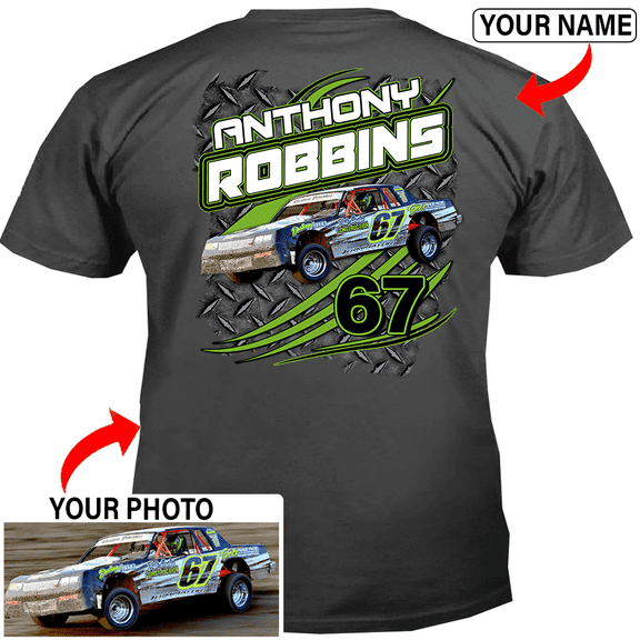 Dirt racing Personalized T-shirt, Dirt track racing custom photo, name & number t-shirt,father's day Xmas gift for car guys Print on the back (BK543)