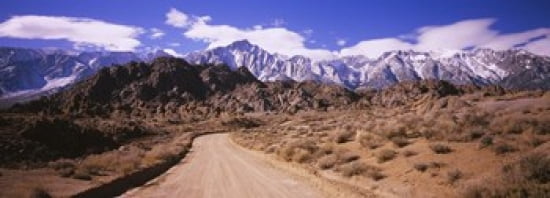 Dirt road passing through an arid landscape Lone Pine Californian Sierra Nevada California USA Canvas Art - Panoramic Images (36 x 13)