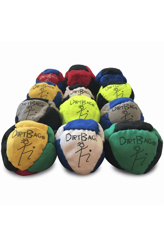 DirtBag Classic Footbag - Blue & Black Suede Hacky Sack - Slow Speed Control for Beginners & Freestyle - Embroidered Design Random one