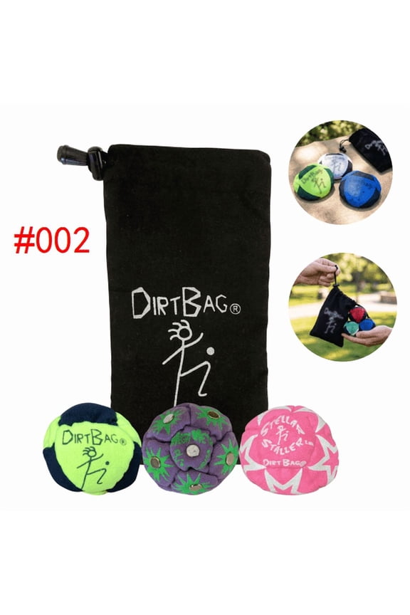 DirtBag Classic Footbag - Blue & Black Suede Hacky Sack - Slow Speed Control for Beginners & Freestyle - Embroidered Design Random one