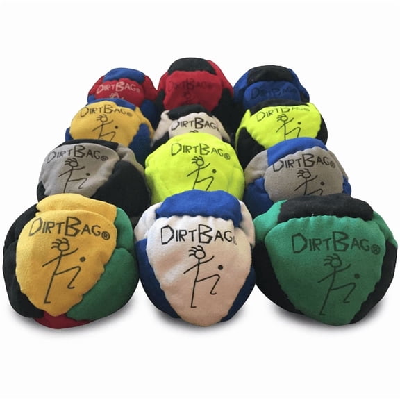 DirtBag Classic Footbag - Blue & Black Suede Hacky Sack - Slow Speed Control for Beginners & Freestyle - Embroidered Design Random one