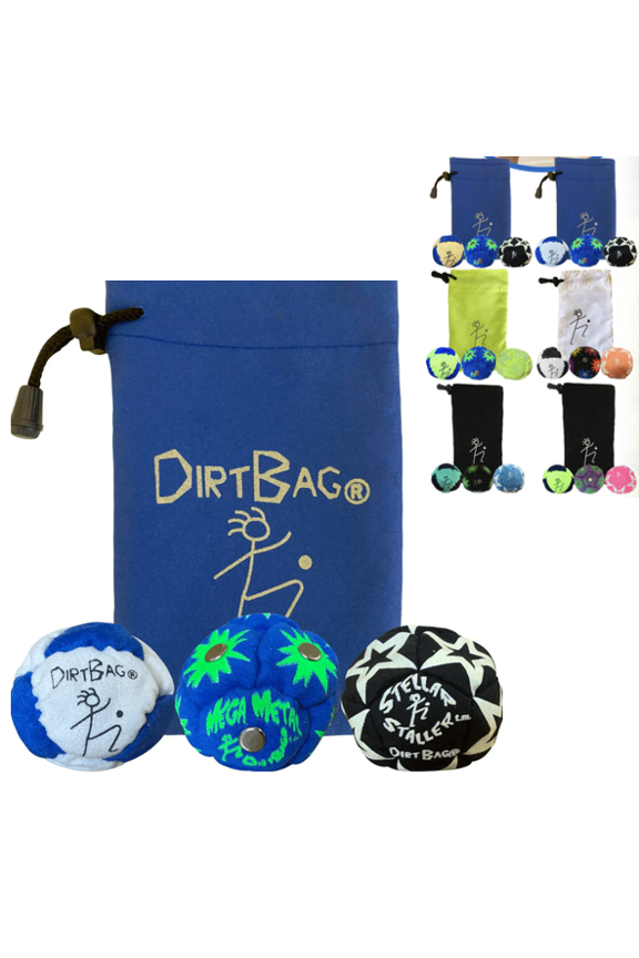 Dirtbag All Star 3 Pack Footbag with Carry Pouch8-Panel Sand Filled Kick Sack, Soft Durable Handmade Hacky Bags, Indoor Outdoor Game Stress Relief,3pcs Color Footbag