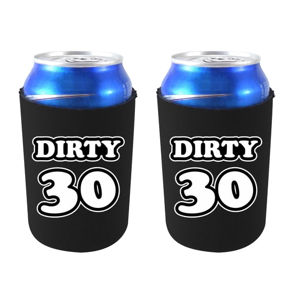 Dirty 30 (thirty) Birthday Can Coolie (2 Pack, Black)